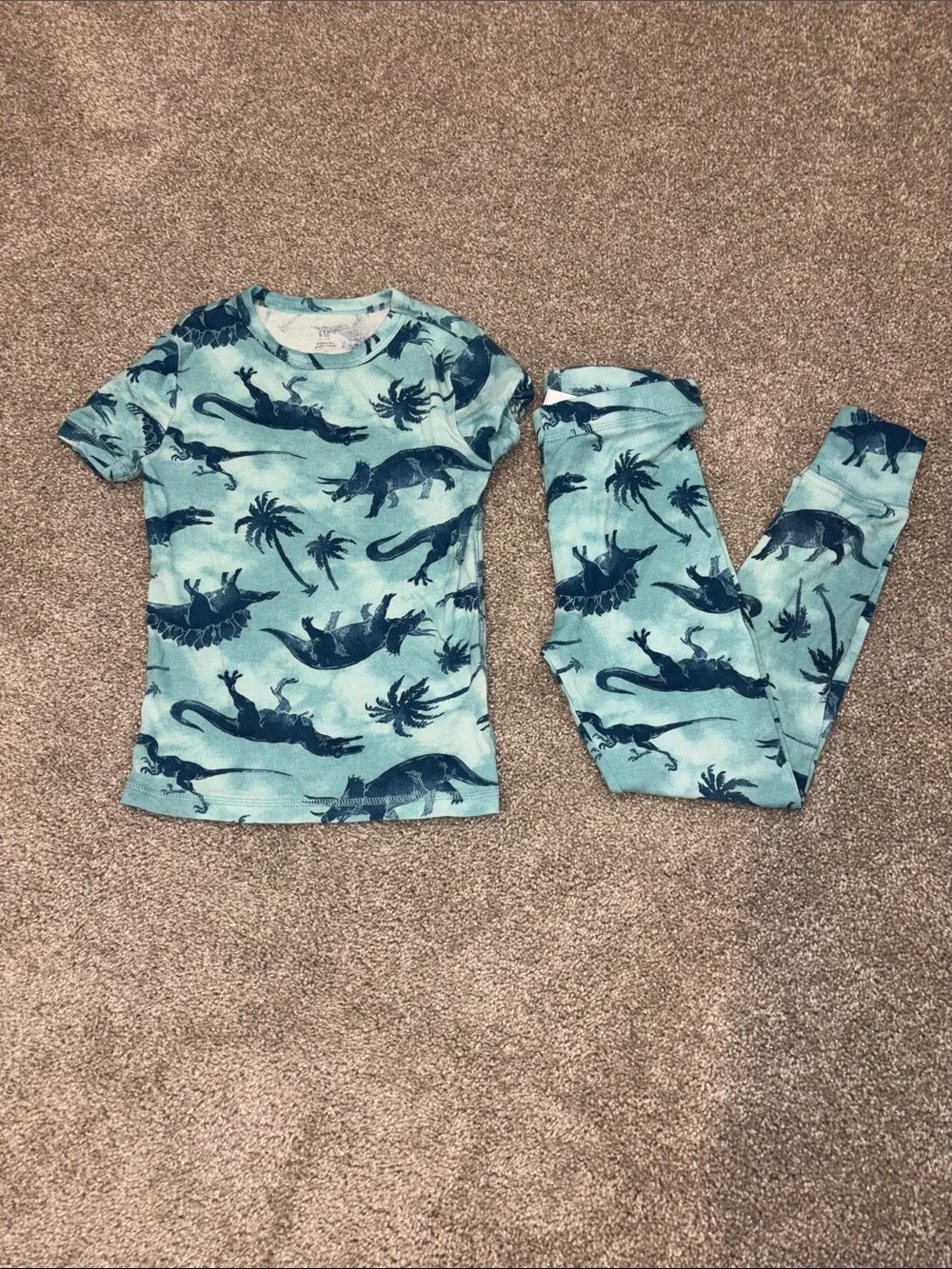 GAP Organize Teal and Navy Dinosaur Print Pajama Set